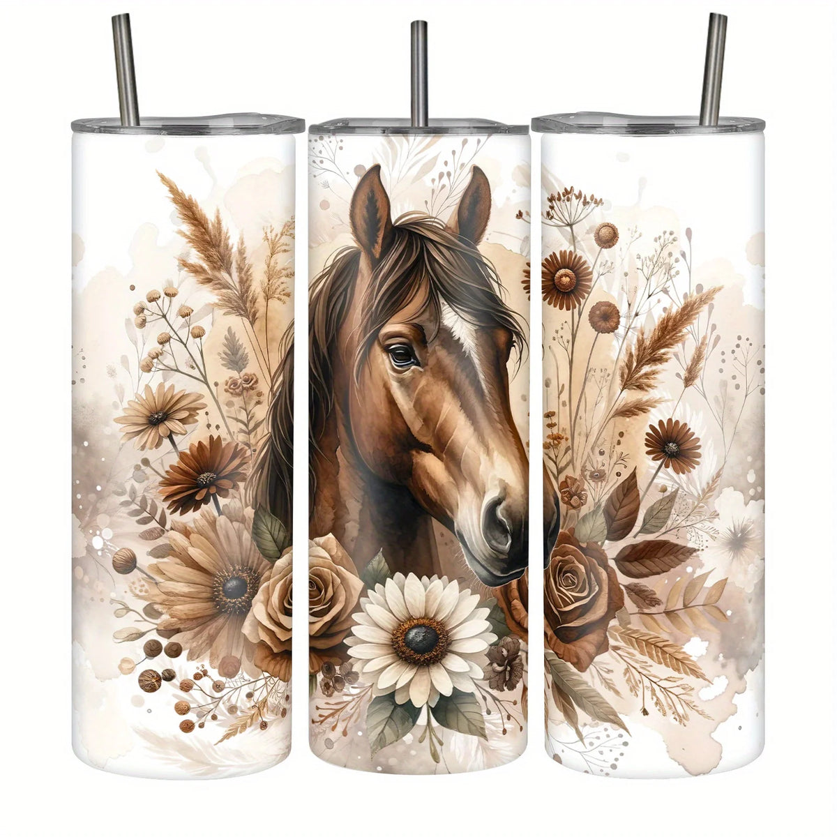 20oz Stainless Steel Horse-Themed Tumbler with Lid - Leak-Proof