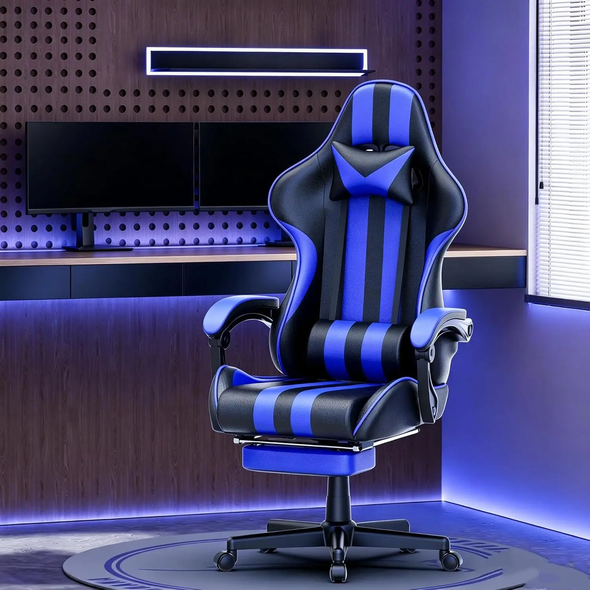 Gaming Chair with Footrest, Adjustable with Pillow, Racing Style