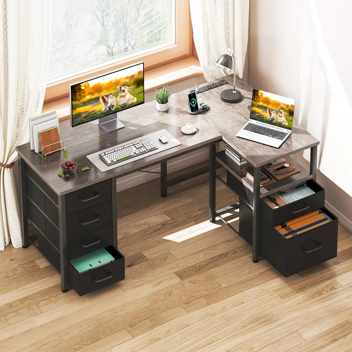 Casacomoda 55 inch Computer Desk with 5 Drawers and File Cabinet