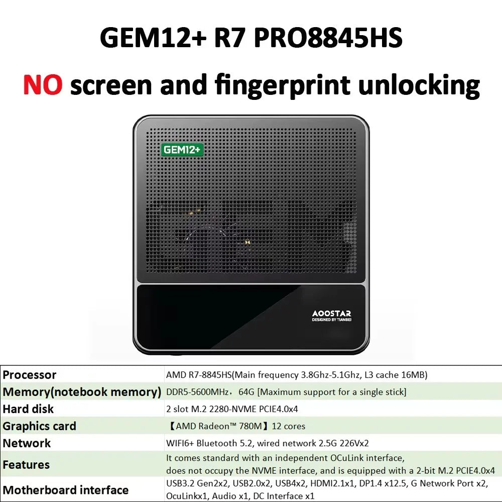 AOOSATR GEM12 Max Gaming Mini PC AMD Ryzen 7 8745HS
