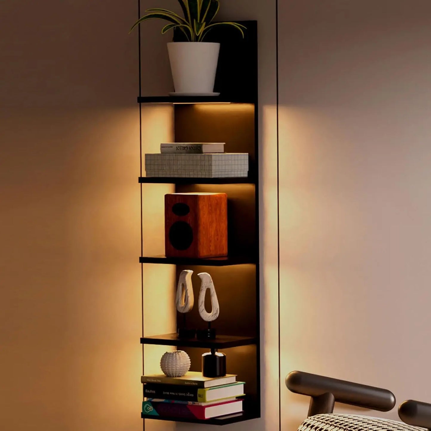 Modern 5-Tier Floating Wall Shelf with LED Light