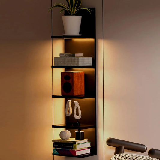 Modern 5-Tier Floating Wall Shelf with LED Light