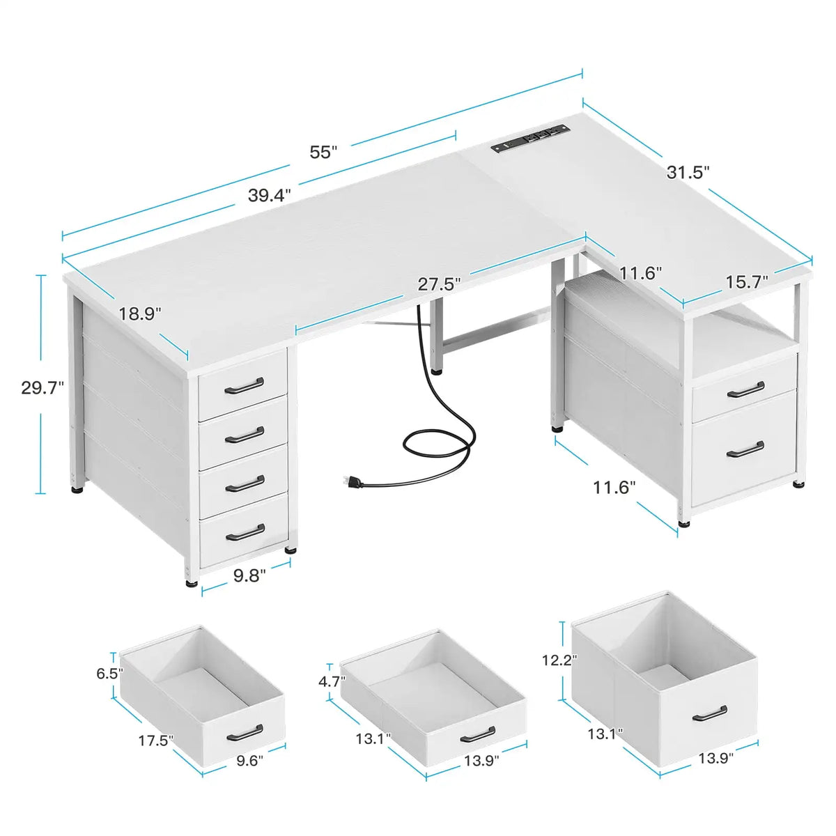 Casacomoda 55 inch Computer Desk with 5 Drawers and File Cabinet