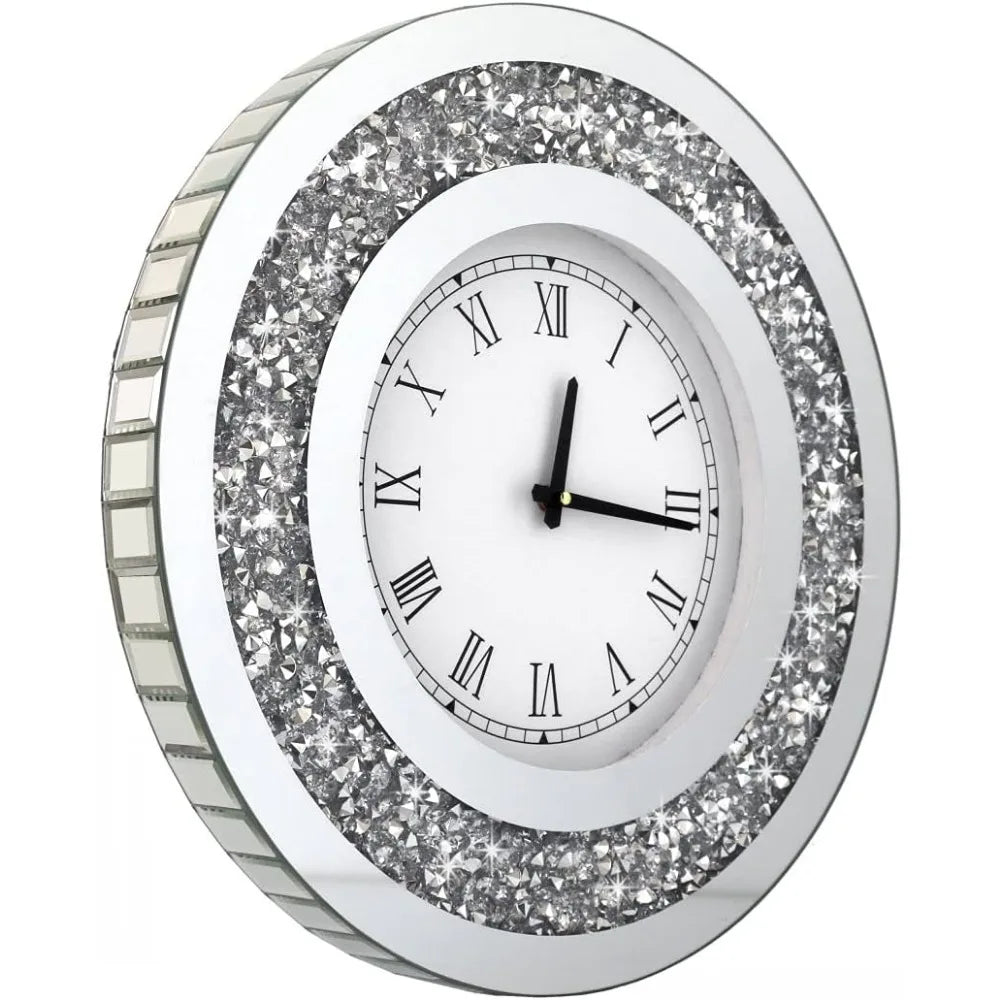 Wall Decororation Crystal Sparkling Diamond Mirror Large Wall Clock for Wall Decoration