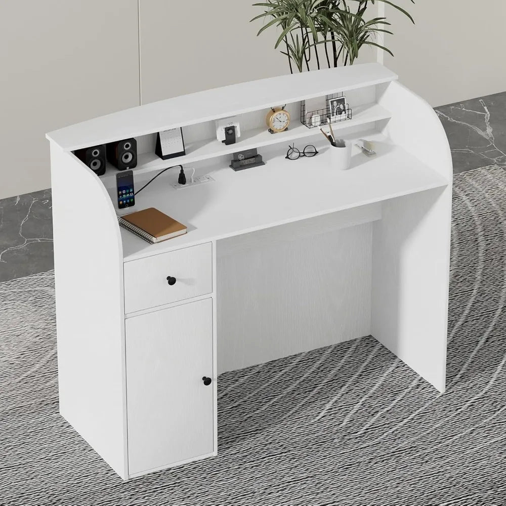 Modern Reception Desk with Storage Drawers, 39.4" H