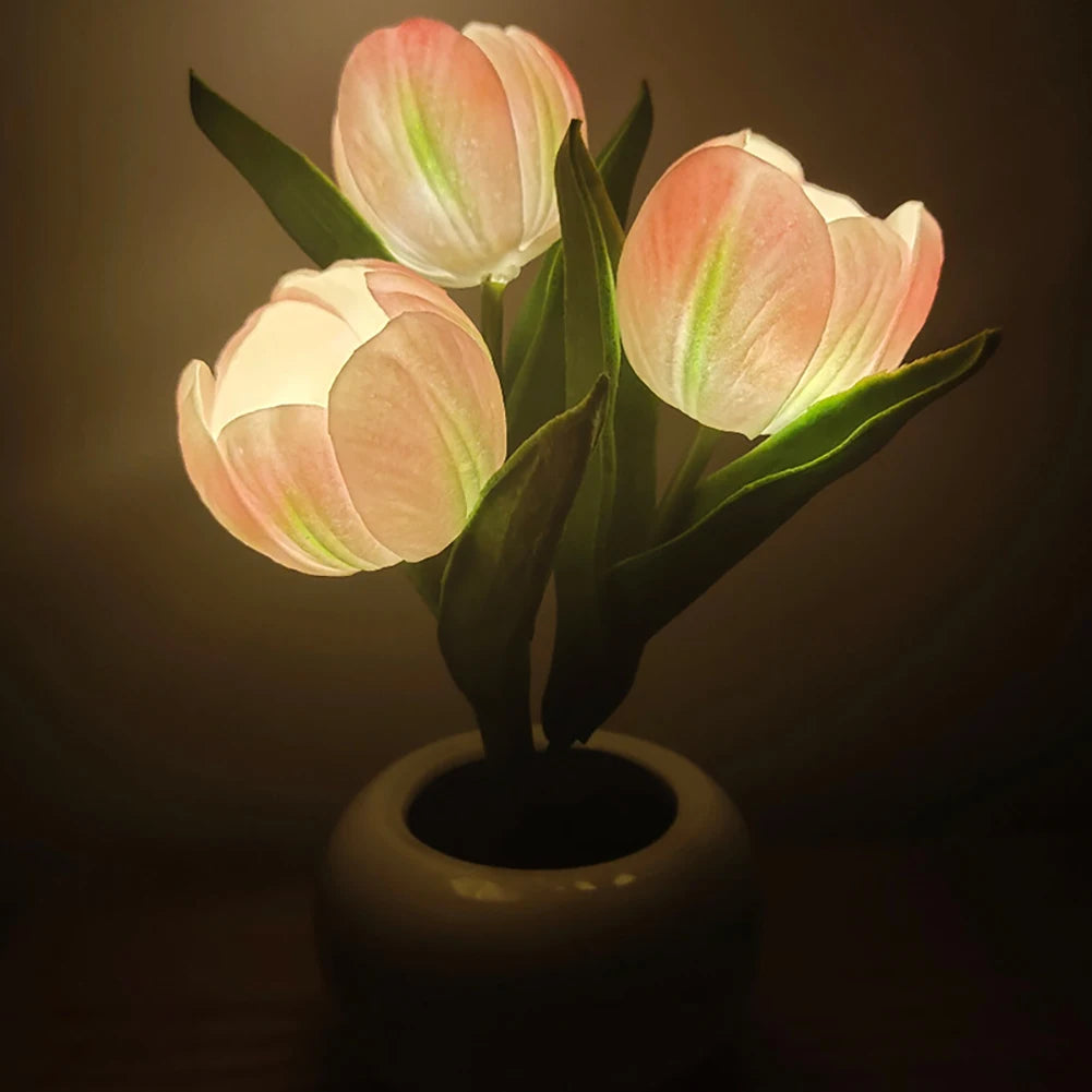 Led Simulation Tulip Night Light Fake Flower Table Lamp