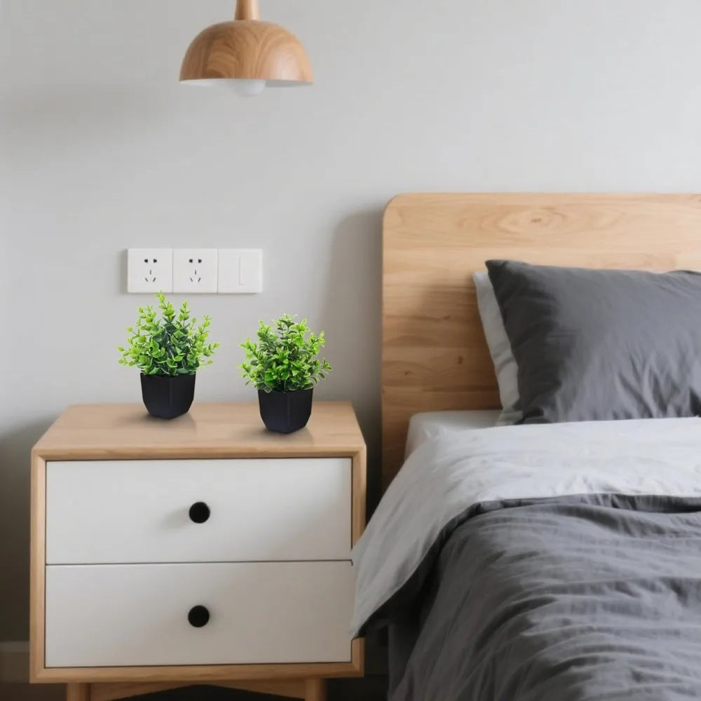 4 Pack Black Mini Artificial Greenery Potted Plants