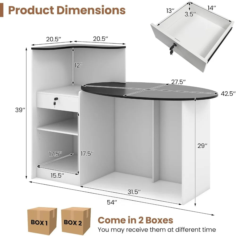 Reception Desk, 54" Large Retail Checkout Counter with Lockable Drawer