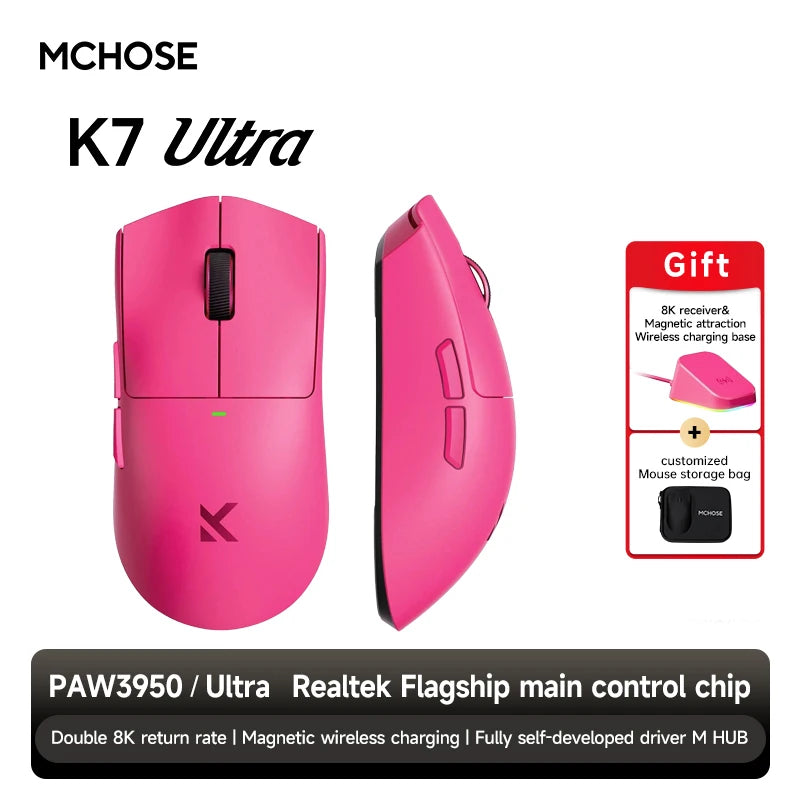 MCHOSE K7 Ultra Wireless Gaming Mouse PAW3950 Dual 8K Polling Rate