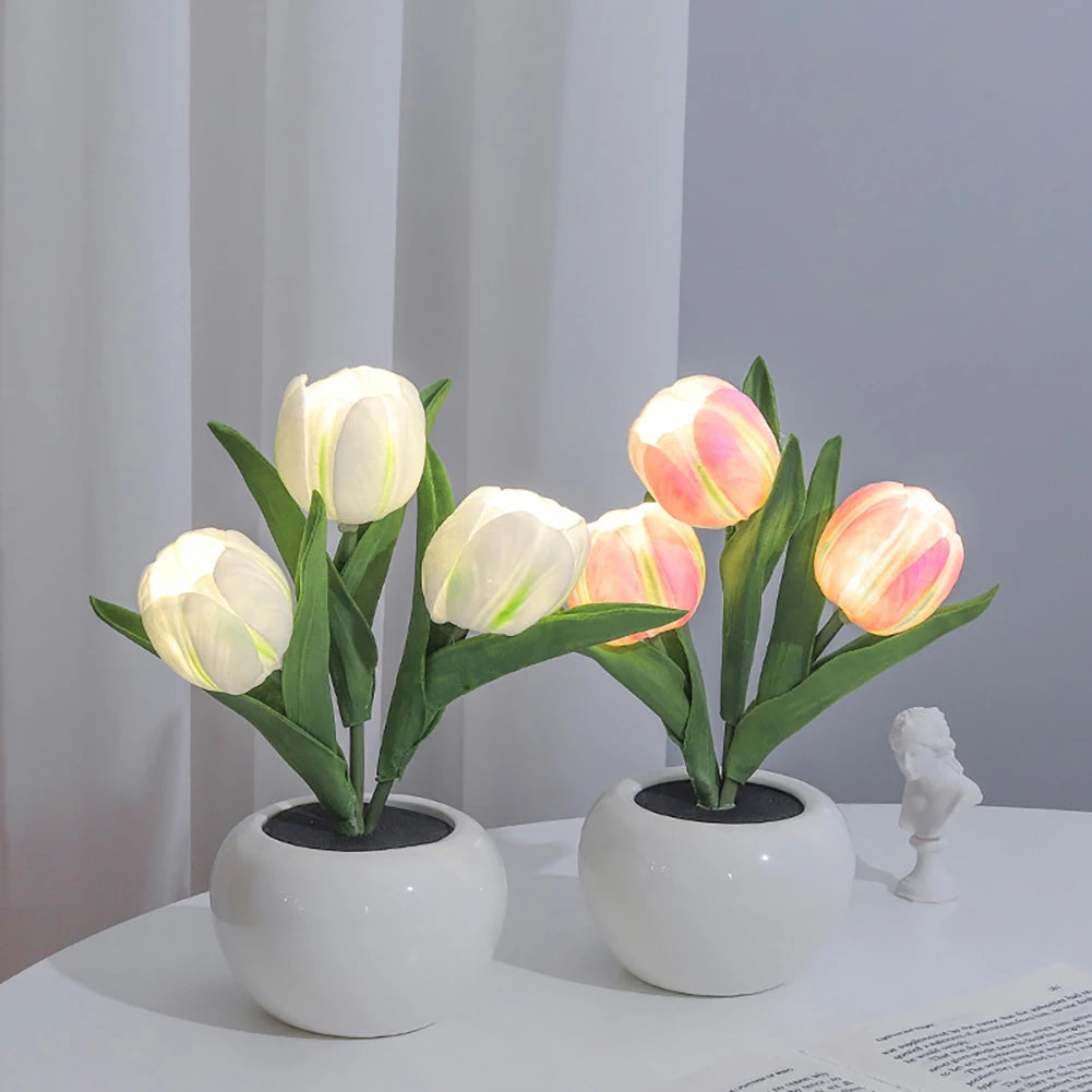 Led Simulation Tulip Night Light Fake Flower Table Lamp