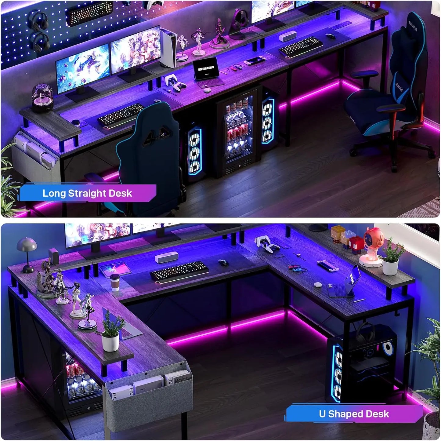 U Shaped Gaming Desk with Monitor Stand