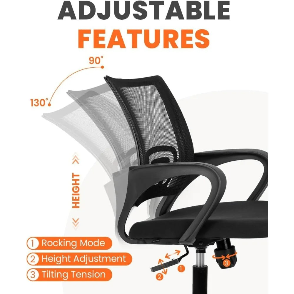 Black Mesh Gaming Office Chair Mid Back Lumbar Support Adjustable Height