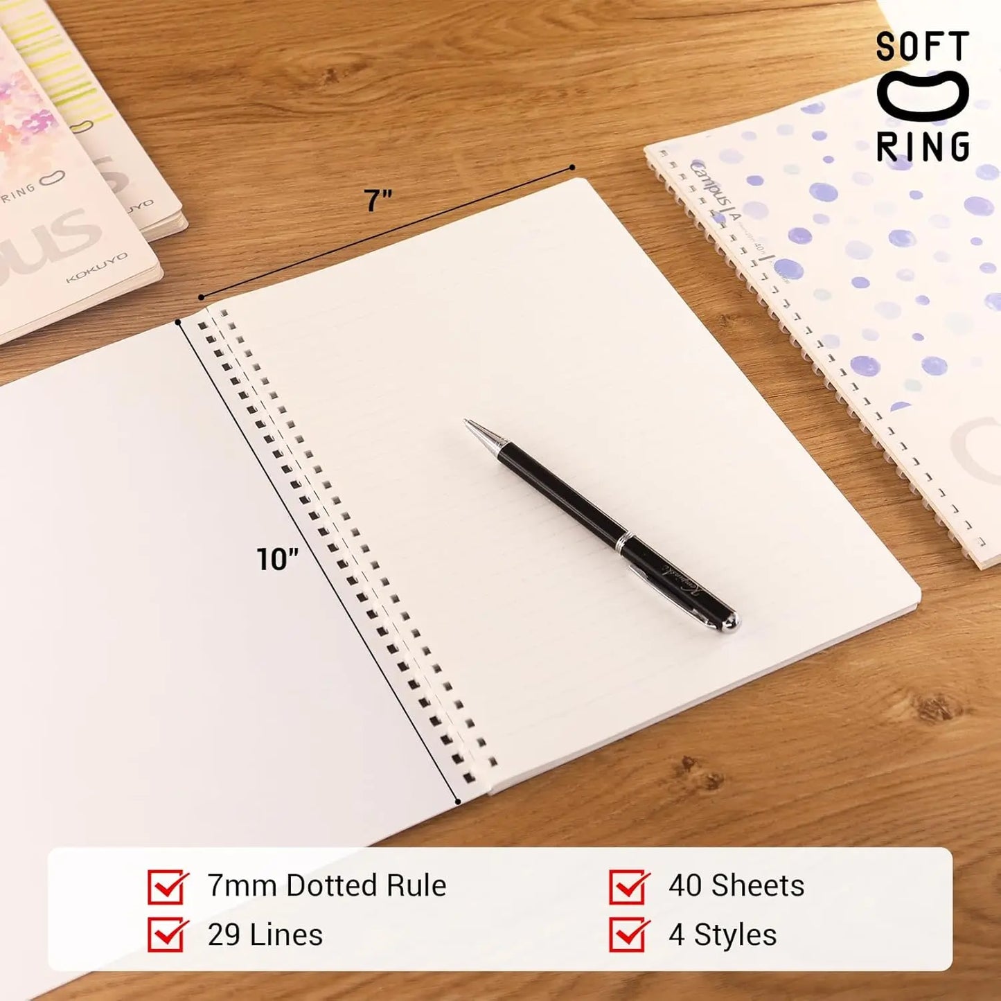 4-Pack B5 Soft Ring Notebooks with Dotted 7mm Rule, 40 Sheets
