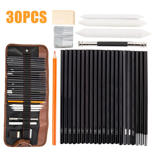 30Pcs Sketch Pencil Set Charcoal Pencils Drawing Sketching Kit