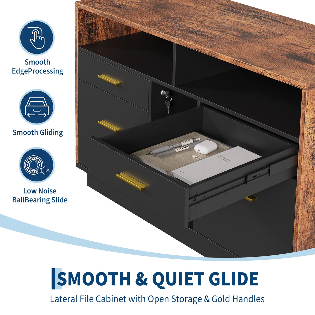 4 Drawer Lateral File Cabinet With Lock And Power Outlet, Home Office