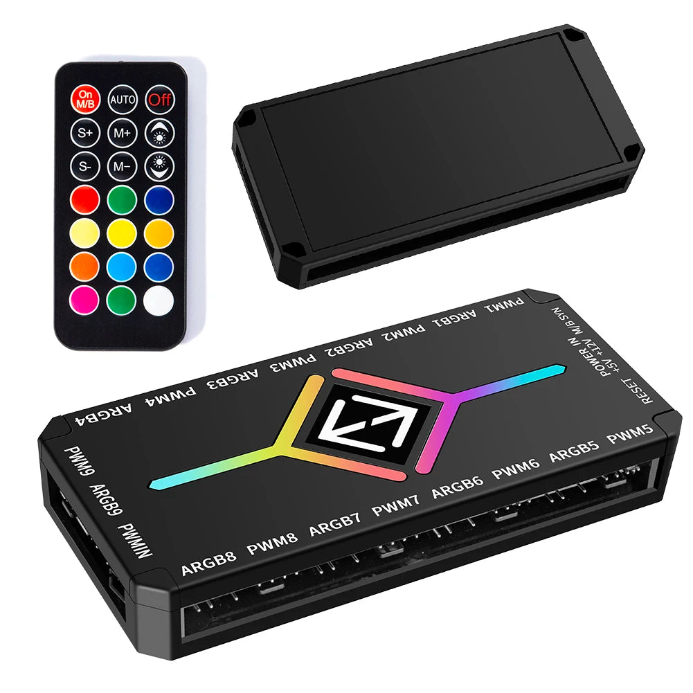 1 To 9 3 in 1 5V 3 Pin ARGB Controller Cooling Fan for PC