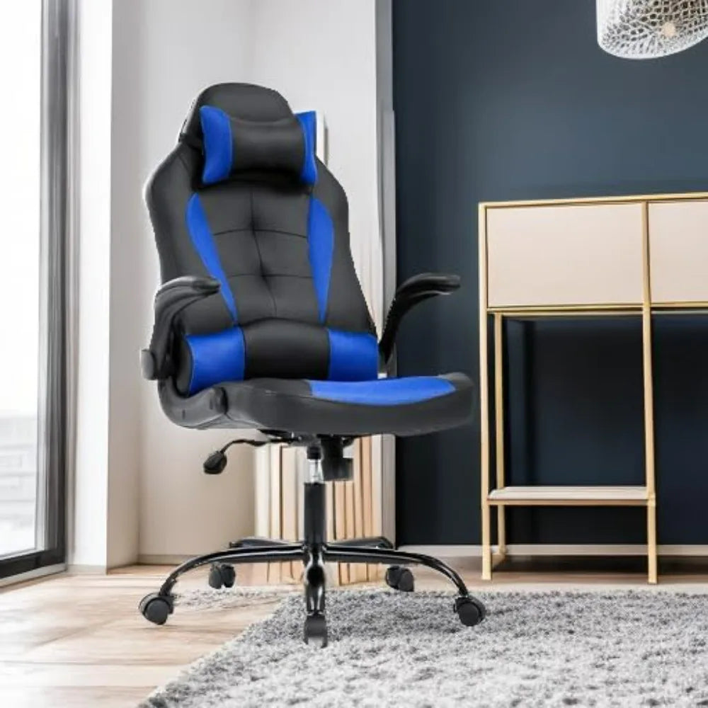 Gaming Chair Blue High Back PU Leather Lumbar Support