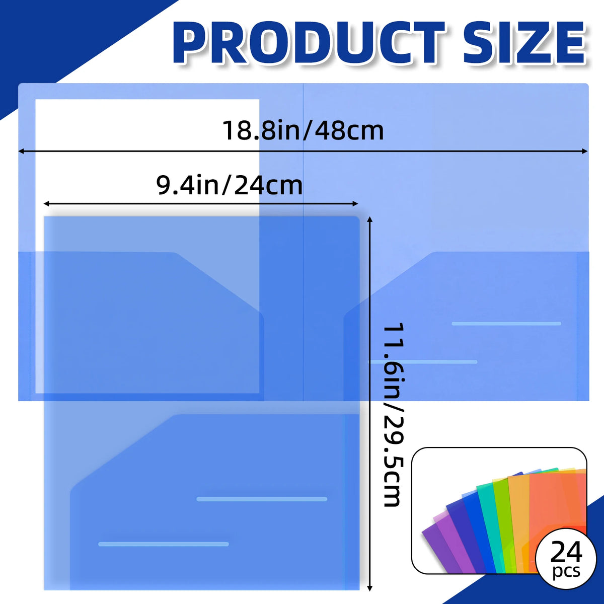 SGHUO 24pcs Clear 2 Pocket Plastic Folders, 8 Assorted Colors