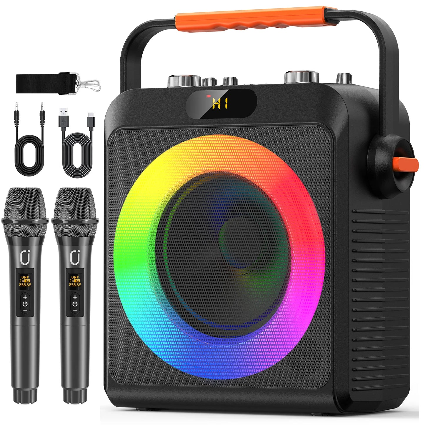 2 Wireless Microphones T19-T Karaoke Machine, Wireless Speaker PA System