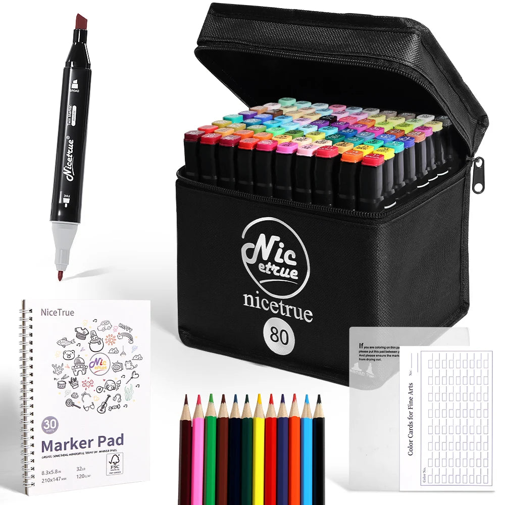 Nicetrue 24-168 Colors Alcohol Markers Set Vibrant High-Pigment
