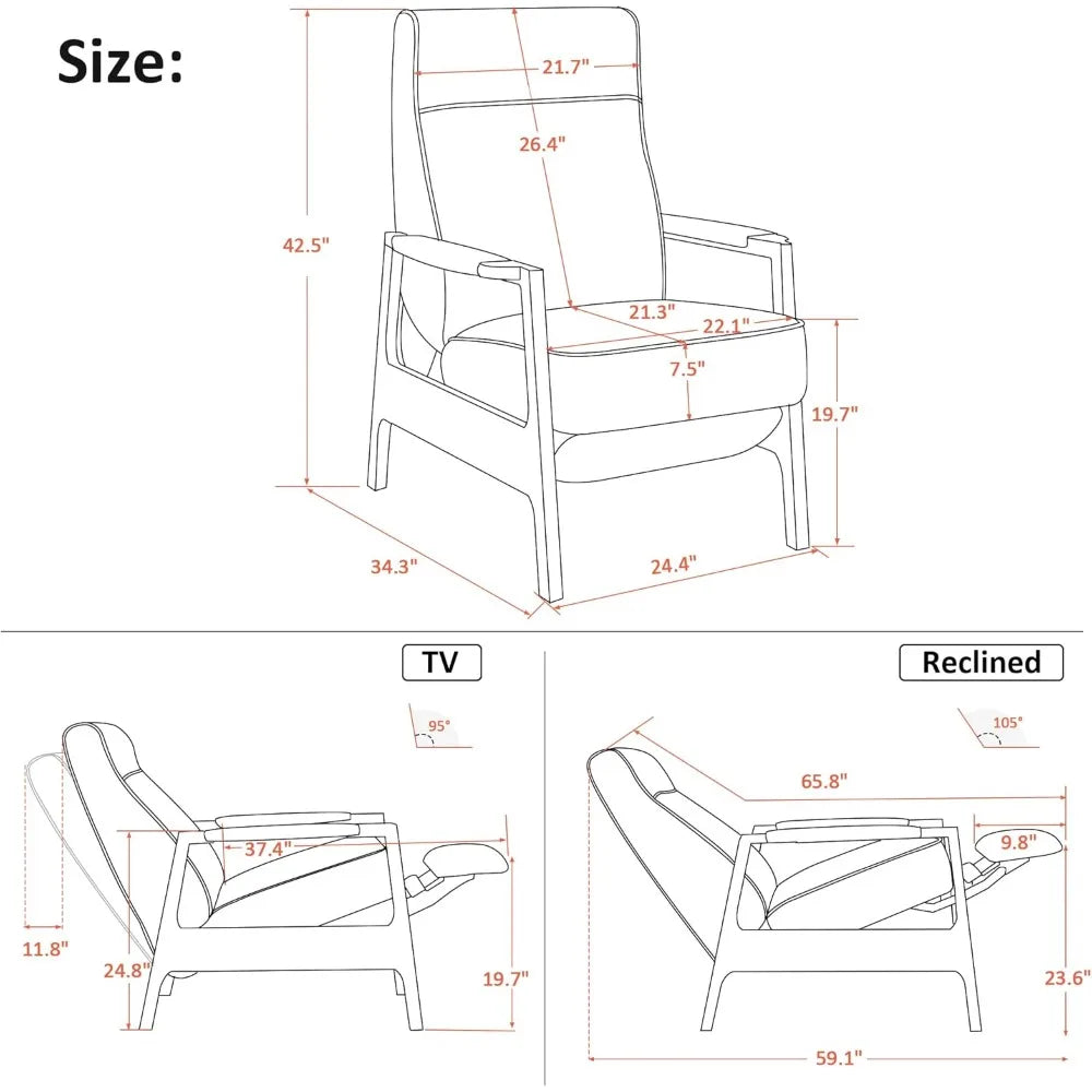 Pushback Recliner Chair with Wooden Armrests