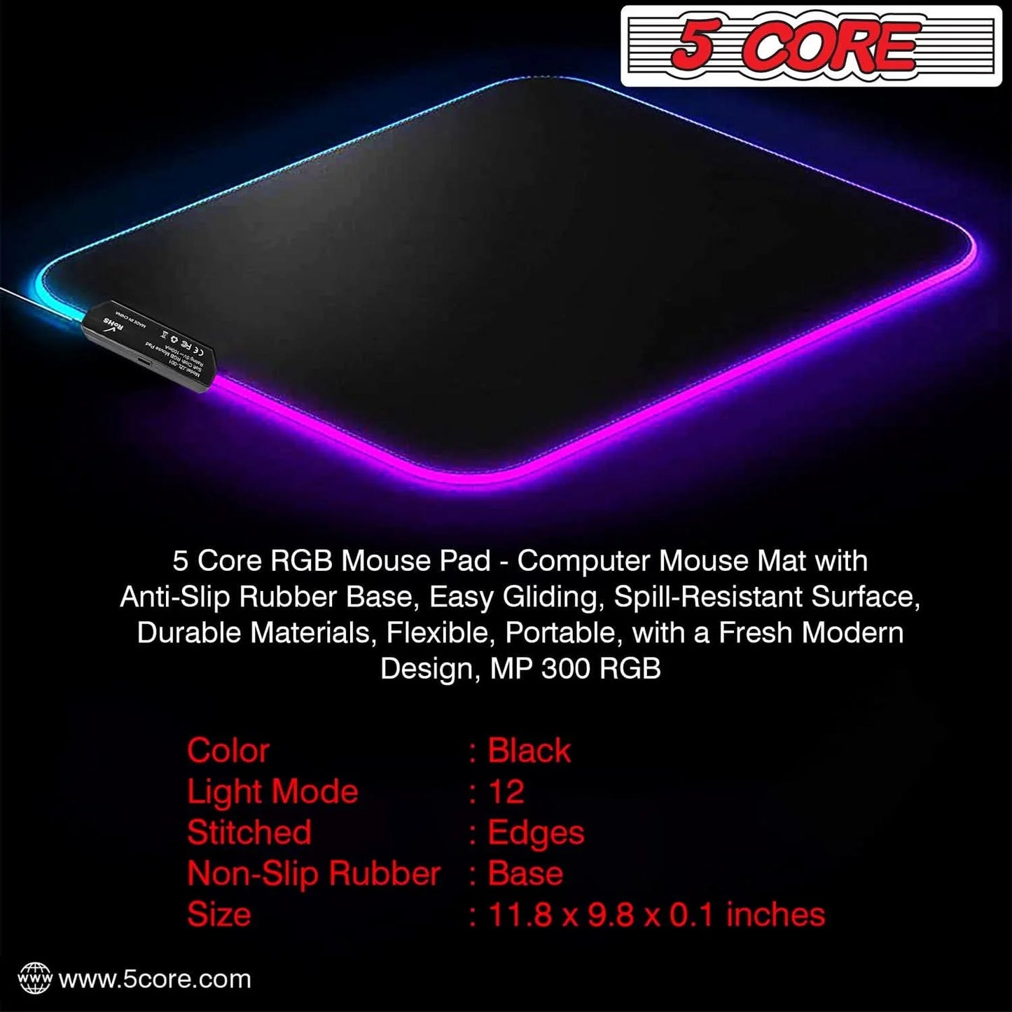 5 Core Gaming Mouse Pad RGB 12 Light Modes