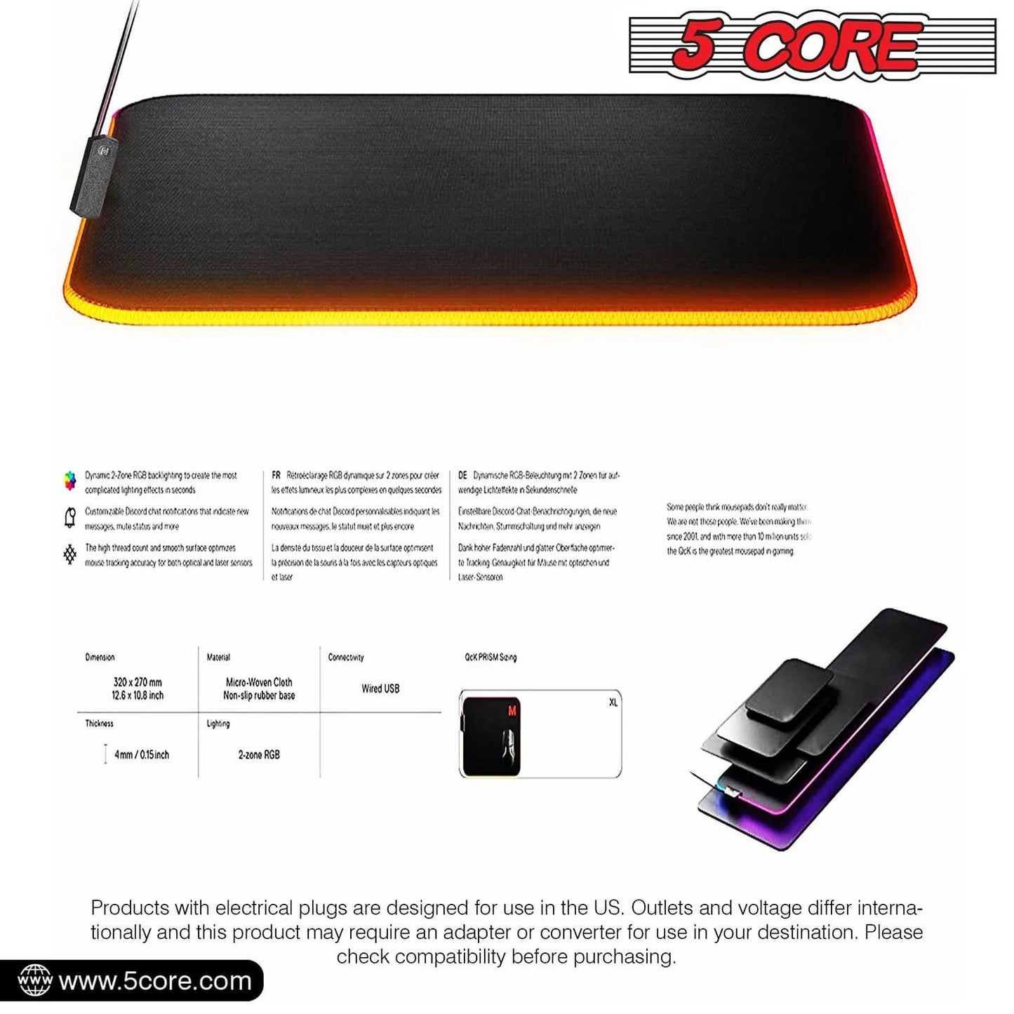 5 Core Gaming Mouse Pad RGB 12 Light Modes