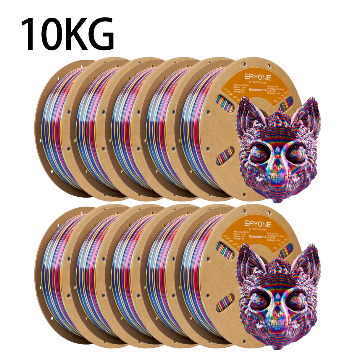 ERYONE 10KG Silk Rainbow Twist PLA Filament 1.75mm, 1kg Spool