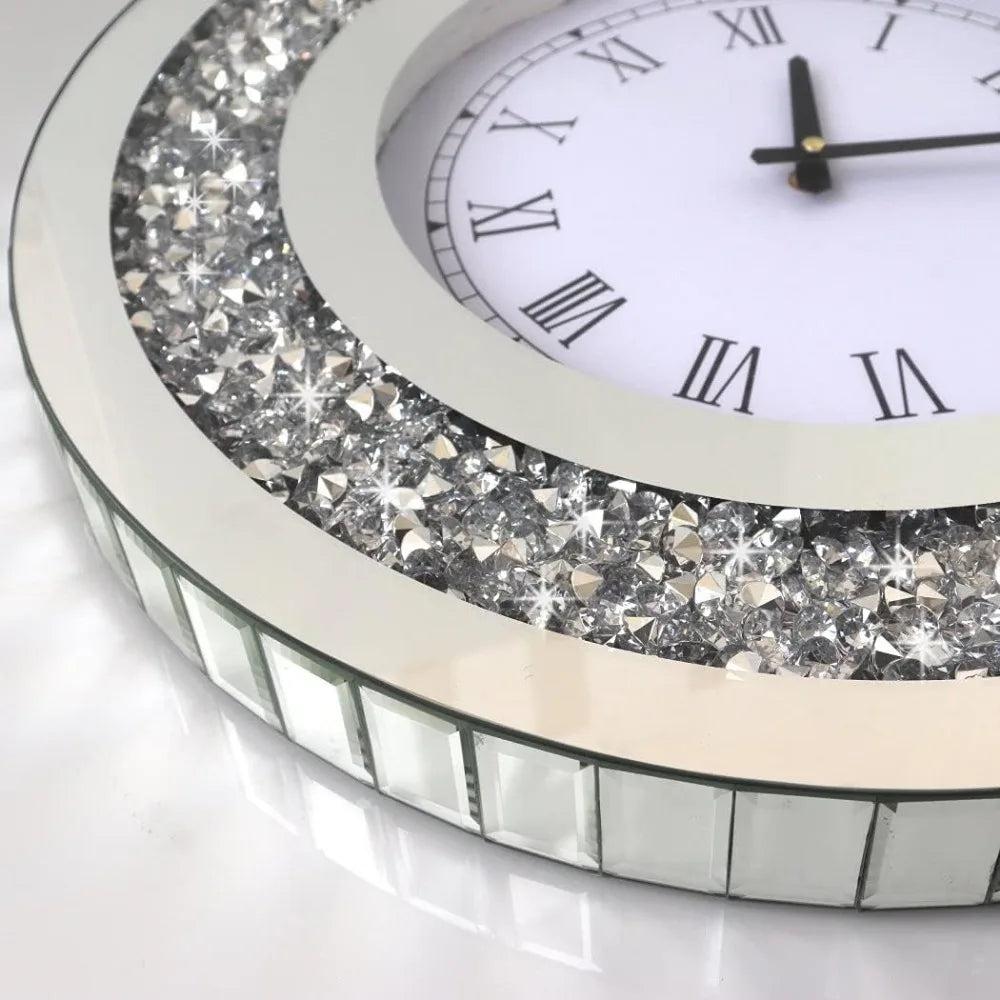 Wall Decororation Crystal Sparkling Diamond Mirror Large Wall Clock for Wall Decoration