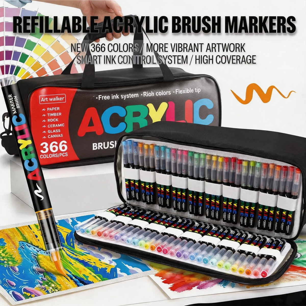 288/366Colors Straight Liquid Acrylic Markers, Portable Hard Case