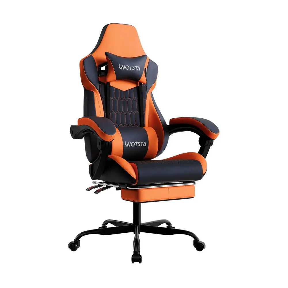 Chair with Footrest, PVC Leather with Adjustable Headrest Lumbar Support