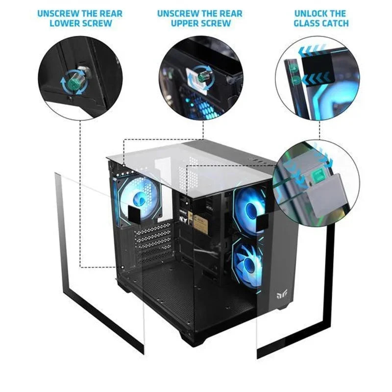 Yeah Magic CUBE PC Case Double-Sided Tempered Glass FANS*3