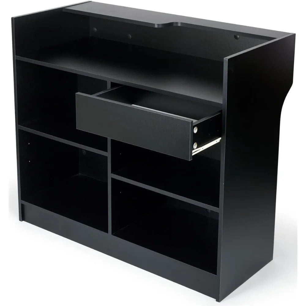 Free-Standing Black Melamine Register Stand, with Adjustable Shelves