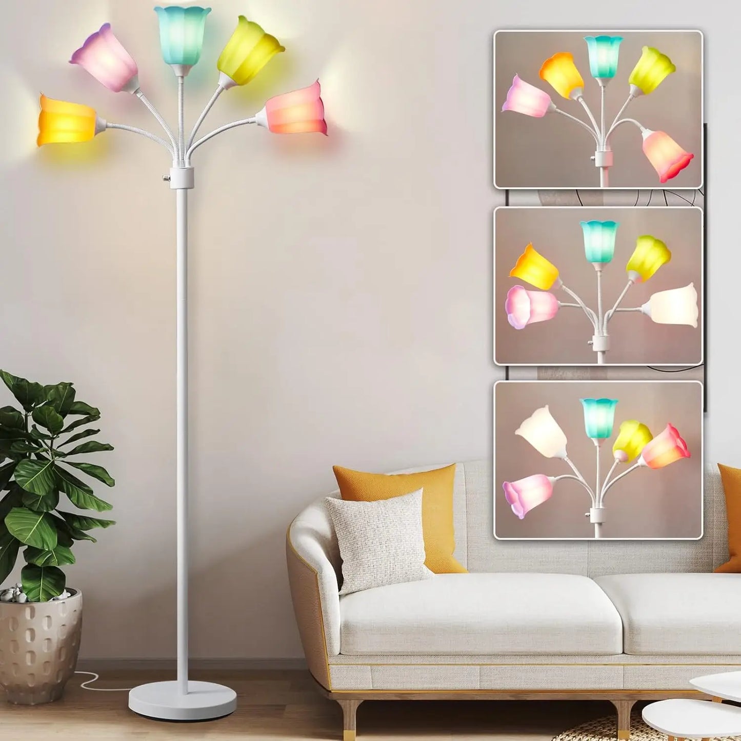 Modern Adjustable Multi-Head Floor Lamp with 6 Color Lampshades