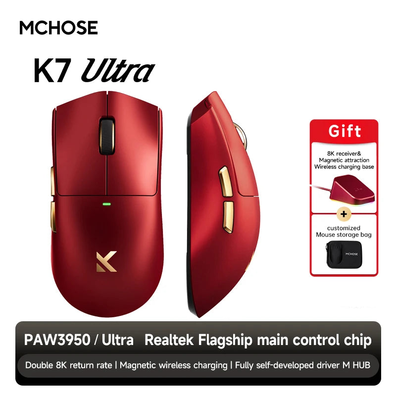 MCHOSE K7 Ultra Wireless Gaming Mouse PAW3950 Dual 8K Polling Rate