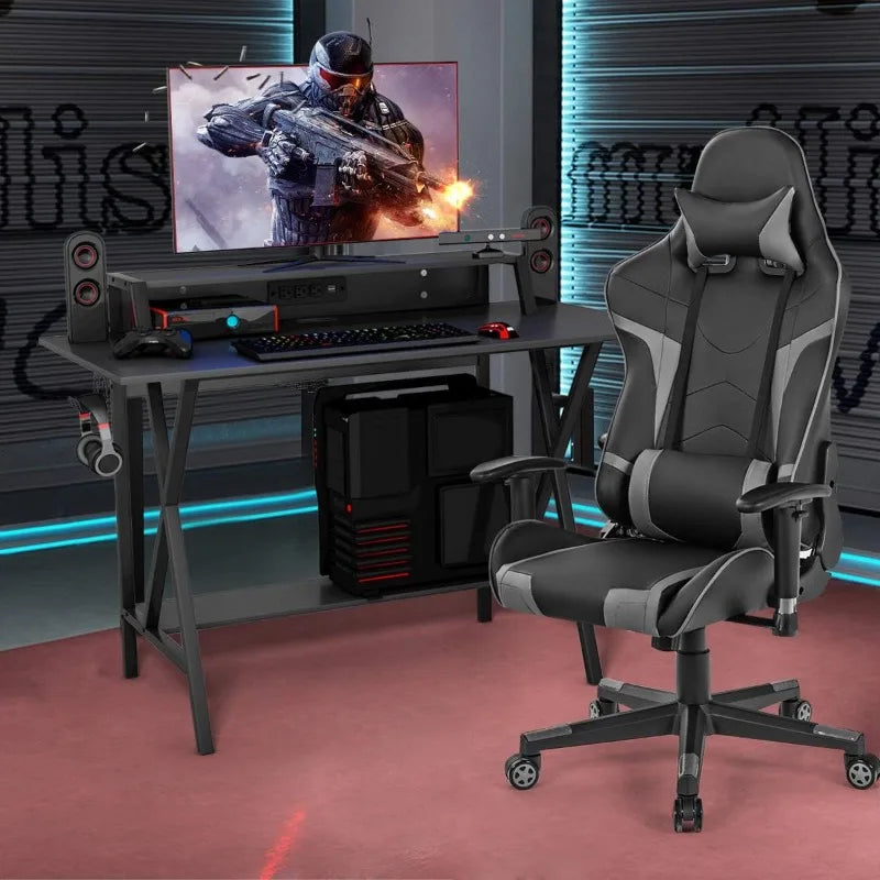 Gaming Desk and Chair Set, Ergonomic E-Sport Gamer Desk & Racing Chair Set