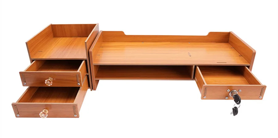 Computer Monitor Stand, Wooden Desk Organizer with Drawers