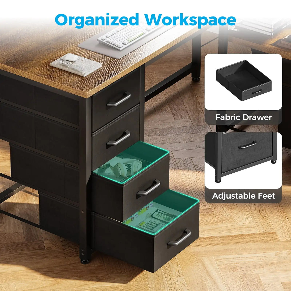 Casacomoda 55 inch Computer Desk with 5 Drawers and File Cabinet