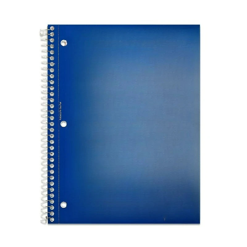Wide Ruled 3-Subject Spiral Notebook, Blue, 10.5" x 8", 120 Pages
