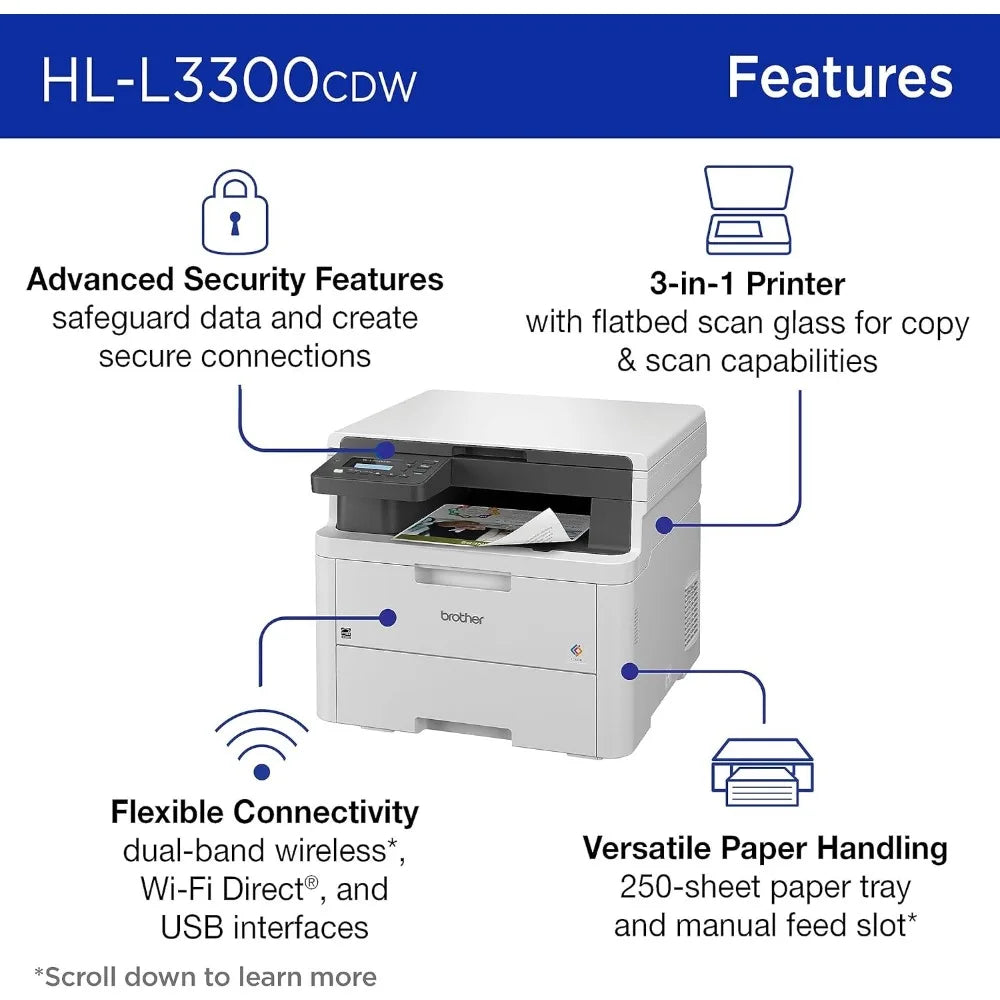 HL-L3300CDW Wireless Digital Color Multi-Function Printer with Laser Quality Output