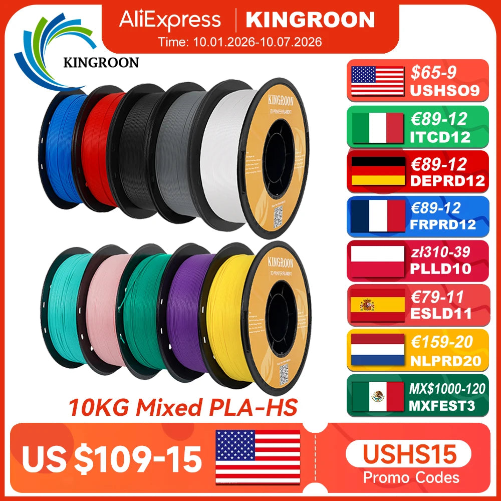 KINGROON HS-PLA Filament 1.75mm High Speed PLA 5/10KG