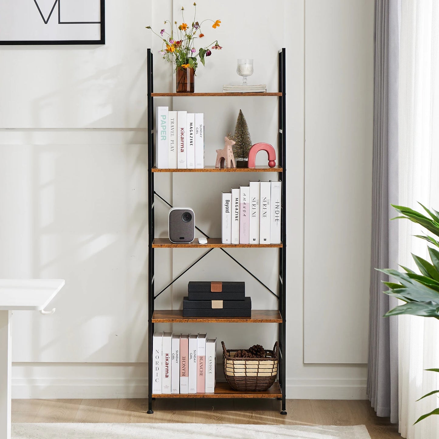 JHK 5 Tier Bookcase Bookshelf Modern Book Case