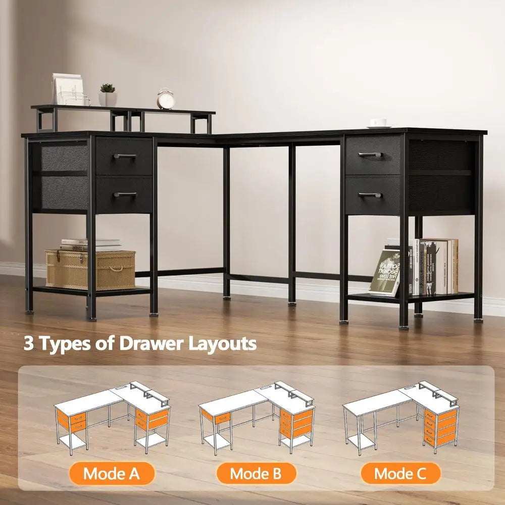 59 inch L Shaped Computer Desk with Power Outlets