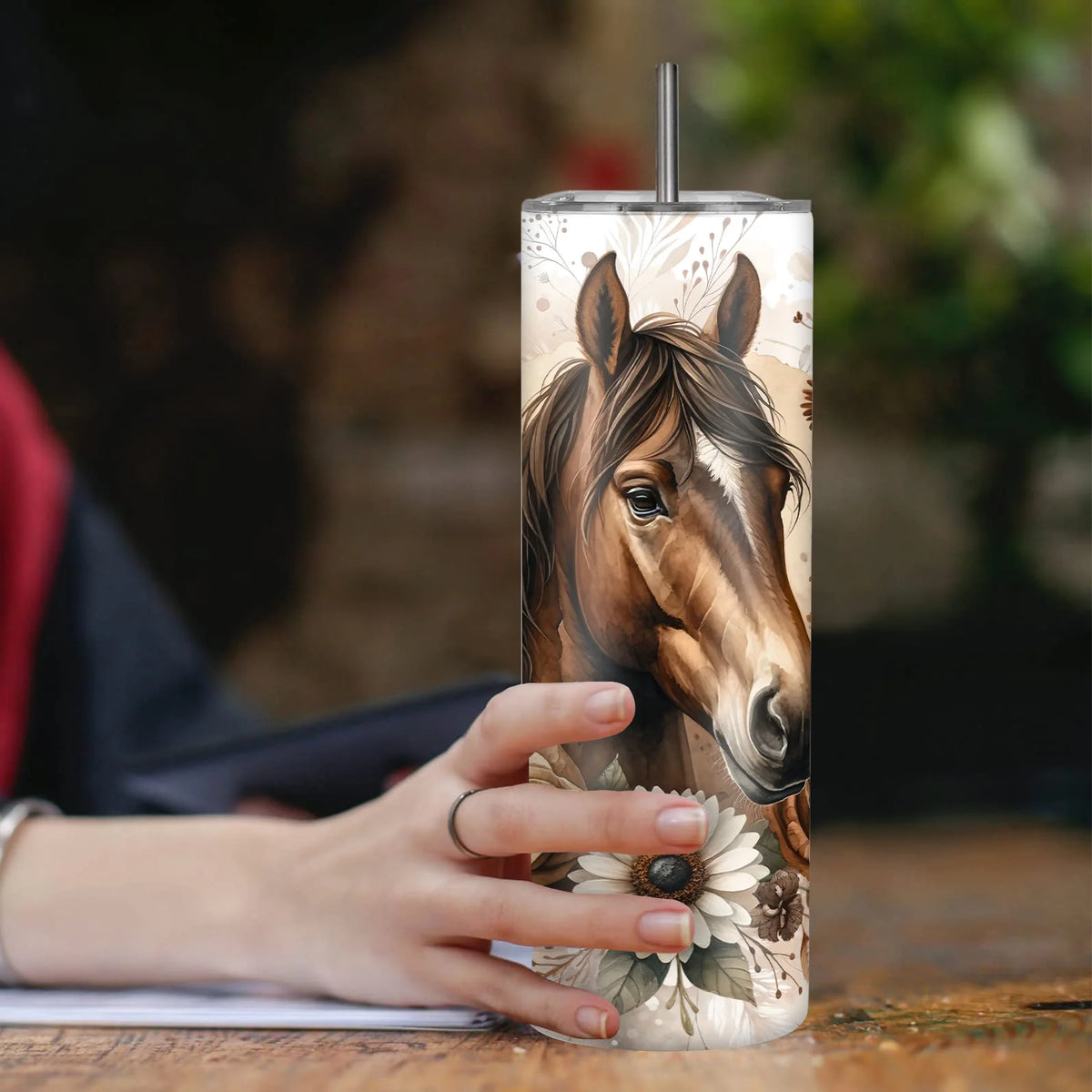 20oz Stainless Steel Horse-Themed Tumbler with Lid - Leak-Proof