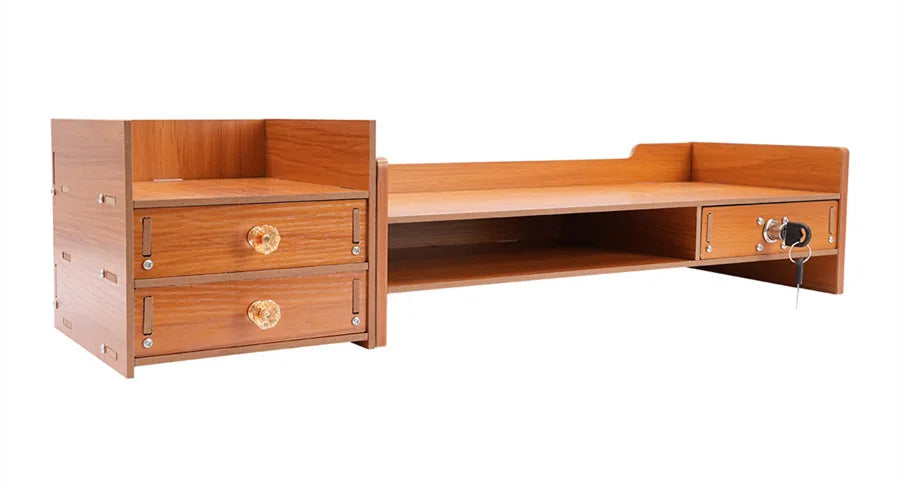 Computer Monitor Stand, Wooden Desk Organizer with Drawers