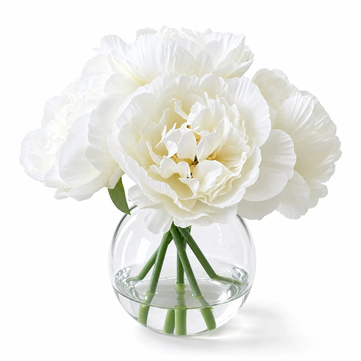 Realistic Artificial Peony Bouquet In Clear Glass Vase