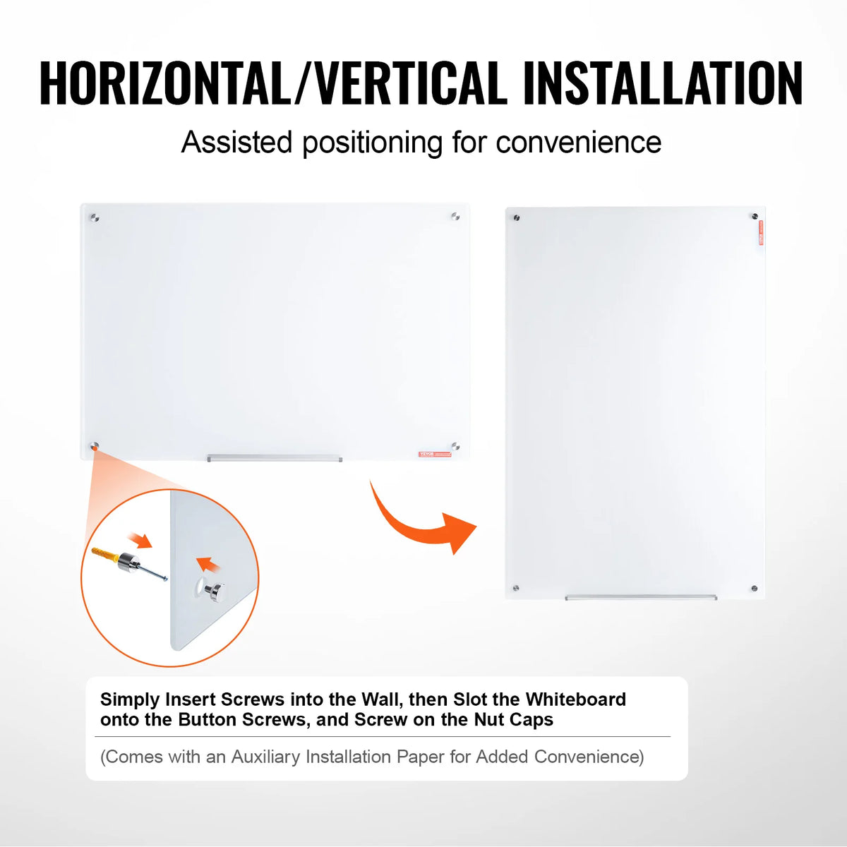 VEVOR Magnetic Glass Whiteboard 36"x24"/48"x32"/72"x36"