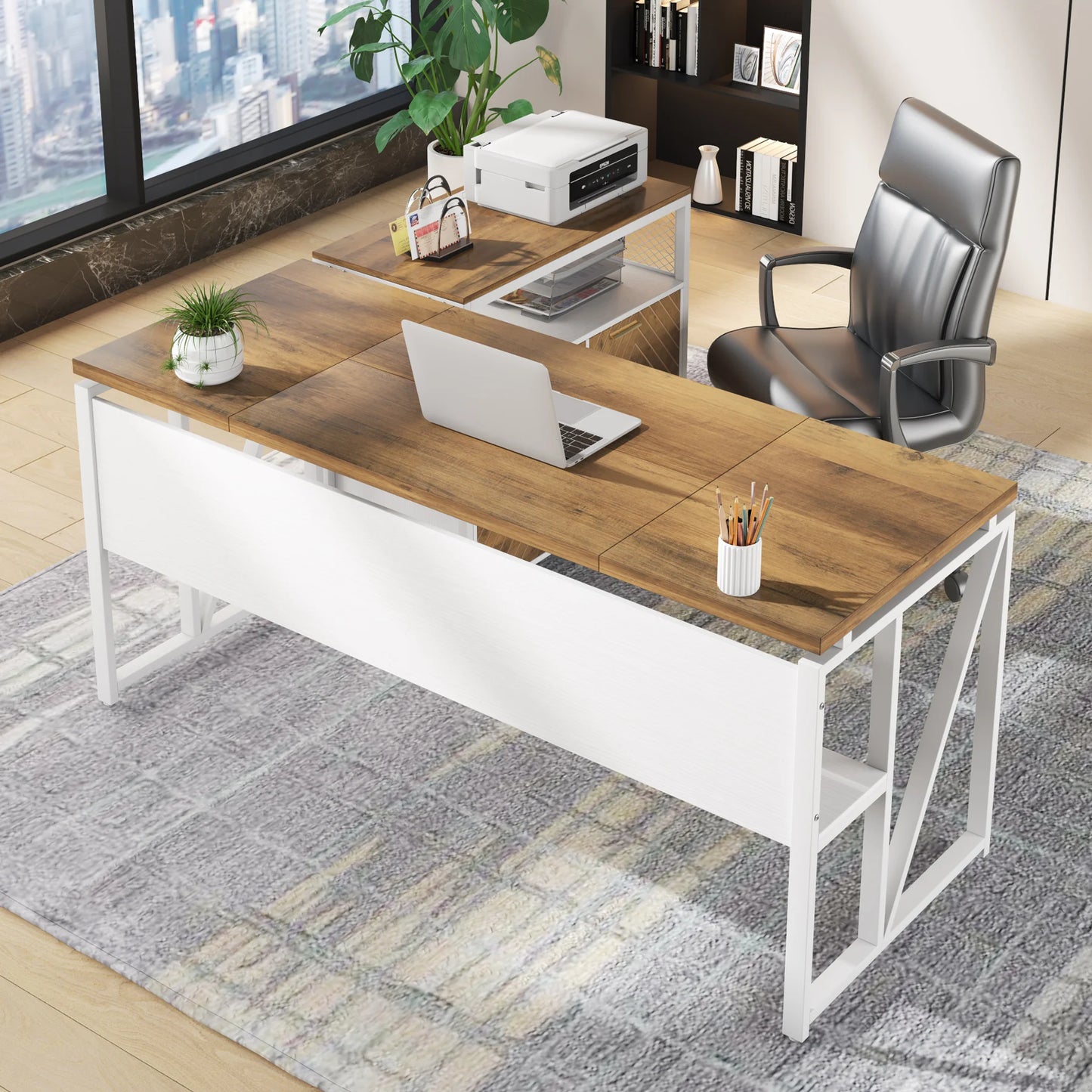 Tribesigns 63 inches Computer Desk with Bottom Storage Shelf
