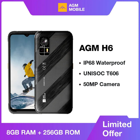 AGM H6 Rugged Smartphone  50MP Cam, UNISOC T606, 8GB+256GB, 90Hz FHD+