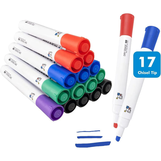 Dry Erase Markers Chisel Tip, 17 Count 5 Colors Whiteboard Markers